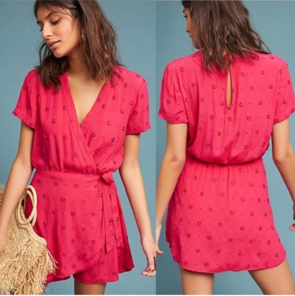 Anthropologie Ett:twa Greenbrier Embroidered Romper Pink Small - Picture 1 of 16